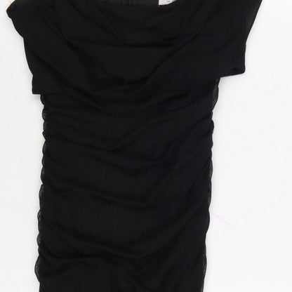 Oh Polly Women Black UK 10 Ruched Rhinestone Strap Bodycon Mini Dress