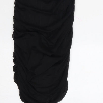 Oh Polly Women Black UK 10 Ruched Rhinestone Strap Bodycon Mini Dress