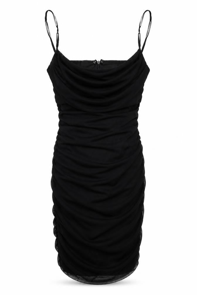 Oh Polly Women Black UK 10 Ruched Rhinestone Strap Bodycon Mini Dress