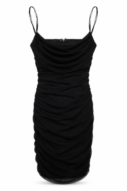 Oh Polly Women Black UK 10 Ruched Rhinestone Strap Bodycon Mini Dress