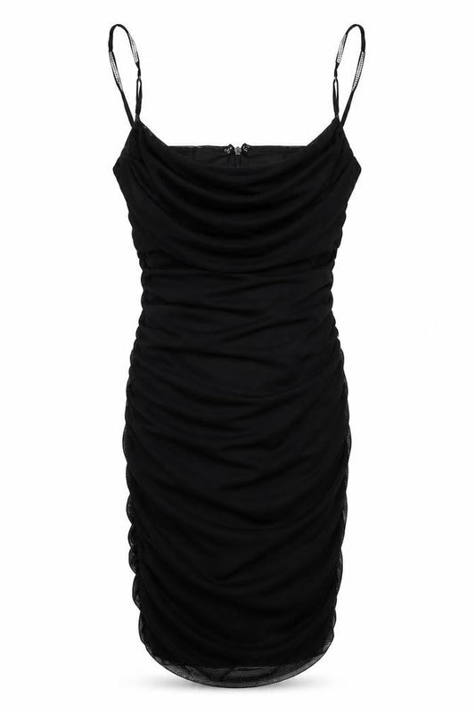 Oh Polly Women Black UK 10 Ruched Rhinestone Strap Bodycon Mini Dress