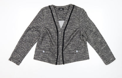Wallis Women Black & White Bouclé Blazer UK 14 Check Open Front