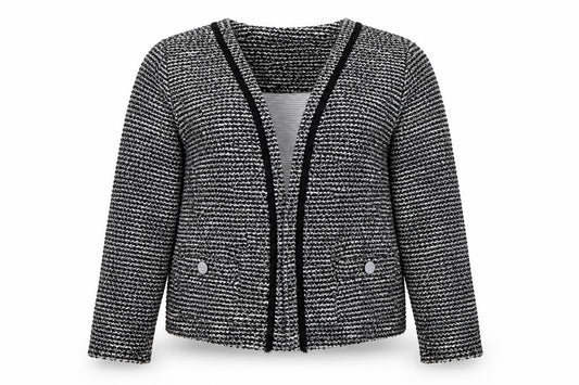 Wallis Women Black & White Bouclé Blazer UK 14 Check Open Front