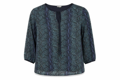 Hush Women’s Blue Animal Print Chiffon Blouse UK 14 3/4 Balloon Sleeve