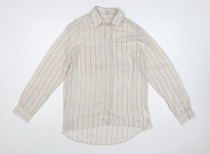 Jigsaw Women Beige Striped Silk Cashmere Tunic Button-Up Shirt UK 12