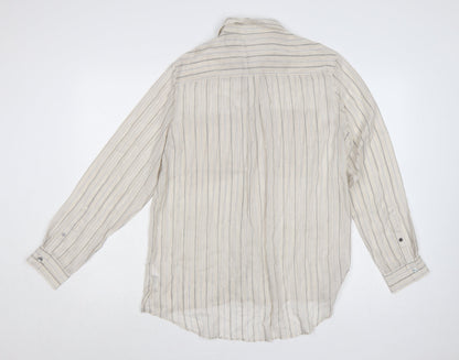 Jigsaw Women Beige Striped Silk Cashmere Tunic Button-Up Shirt UK 12