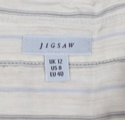 Jigsaw Women Beige Striped Silk Cashmere Tunic Button-Up Shirt UK 12