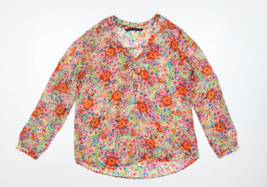 Zara Basic Women Multicoloured L Floral Sheer Long Sleeve Blouse