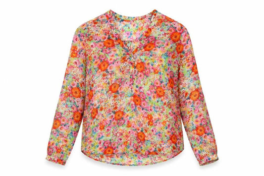 Zara Basic Women Multicoloured L Floral Sheer Long Sleeve Blouse