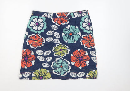 Laura Ashley Women Multicoloured UK 18 Floral Linen Pencil Mini Skirt