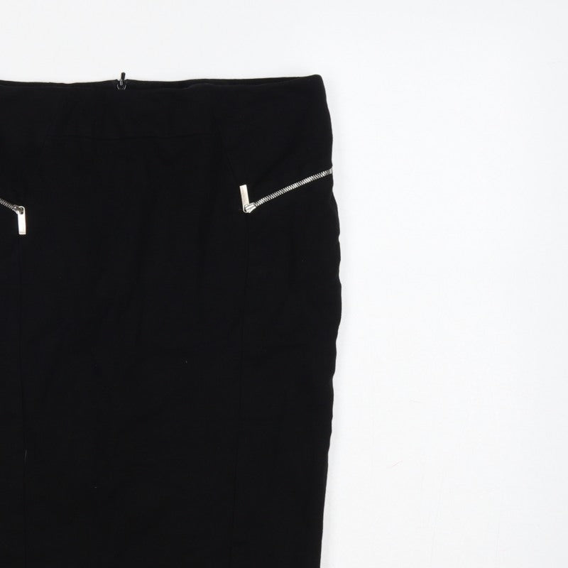 Karen Millen Women Black UK 14 Pencil Knee Skirt Zip Detail