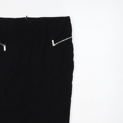 Karen Millen Women Black UK 14 Pencil Knee Skirt Zip Detail