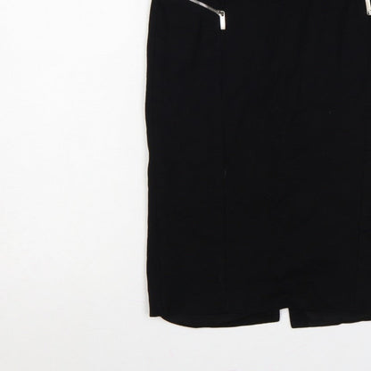 Karen Millen Women Black UK 14 Pencil Knee Skirt Zip Detail