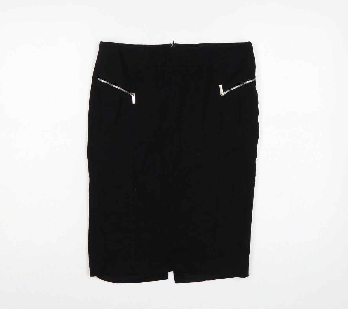 Karen Millen Women Black UK 14 Pencil Knee Skirt Zip Detail