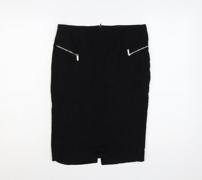 Karen Millen Women Black UK 14 Pencil Knee Skirt Zip Detail