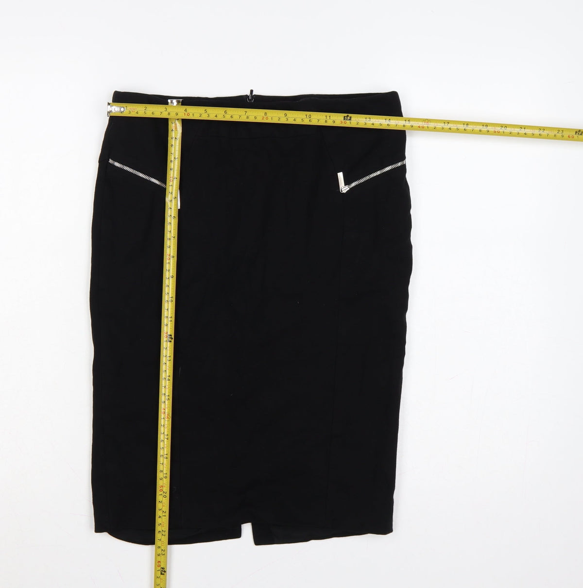Karen Millen Women Black UK 14 Pencil Knee Skirt Zip Detail