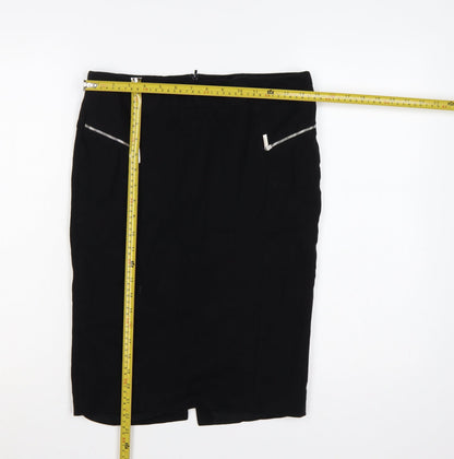 Karen Millen Women Black UK 14 Pencil Knee Skirt Zip Detail
