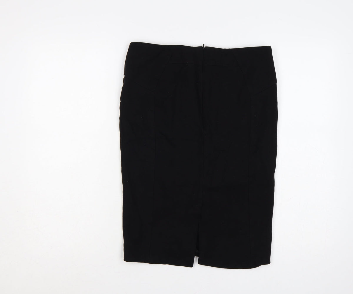 Karen Millen Women Black UK 14 Pencil Knee Skirt Zip Detail