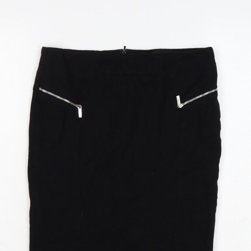 Karen Millen Women Black UK 14 Pencil Knee Skirt Zip Detail