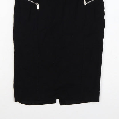 Karen Millen Women Black UK 14 Pencil Knee Skirt Zip Detail