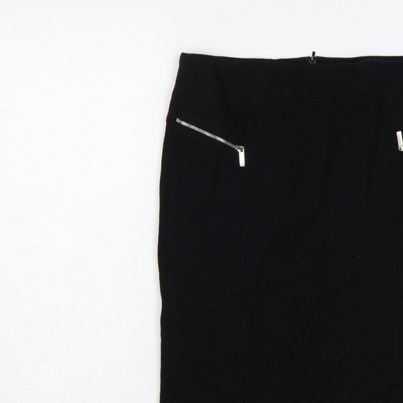 Karen Millen Women Black UK 14 Pencil Knee Skirt Zip Detail