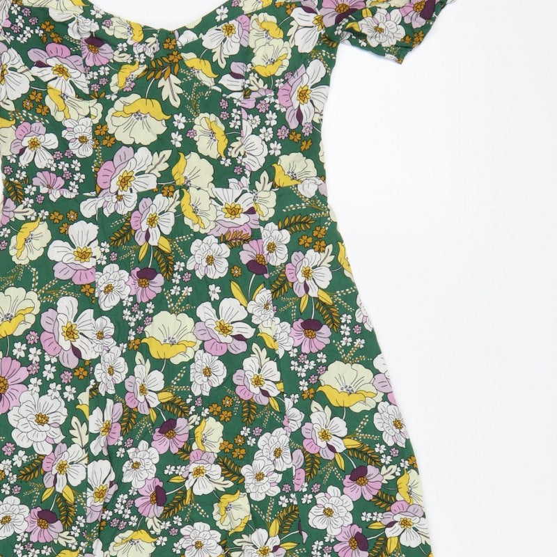 ASOS Design Women Green Floral Fit & Flare Midi Dress UK 10