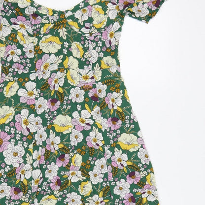 ASOS Design Women Green Floral Fit & Flare Midi Dress UK 10