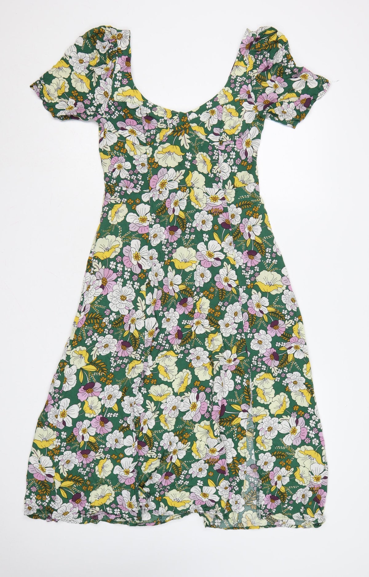 ASOS Design Women Green Floral Fit & Flare Midi Dress UK 10