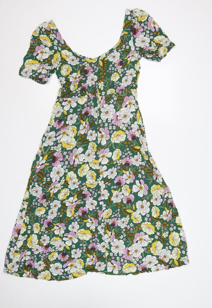 ASOS Design Women Green Floral Fit & Flare Midi Dress UK 10