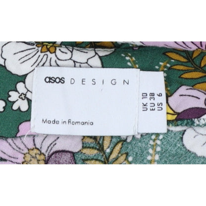 ASOS Design Women Green Floral Fit & Flare Midi Dress UK 10