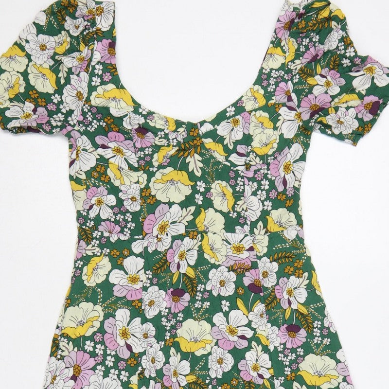 ASOS Design Women Green Floral Fit & Flare Midi Dress UK 10