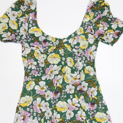 ASOS Design Women Green Floral Fit & Flare Midi Dress UK 10