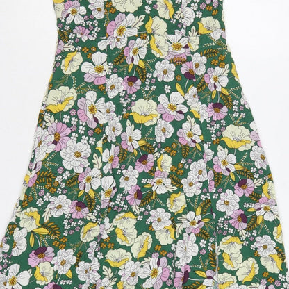 ASOS Design Women Green Floral Fit & Flare Midi Dress UK 10