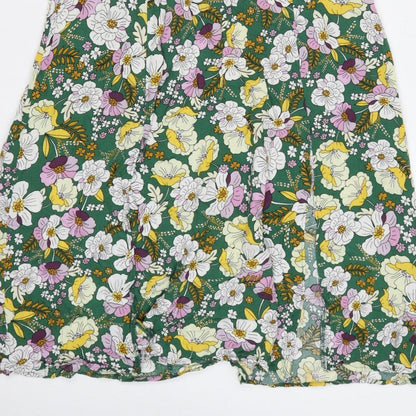 ASOS Design Women Green Floral Fit & Flare Midi Dress UK 10