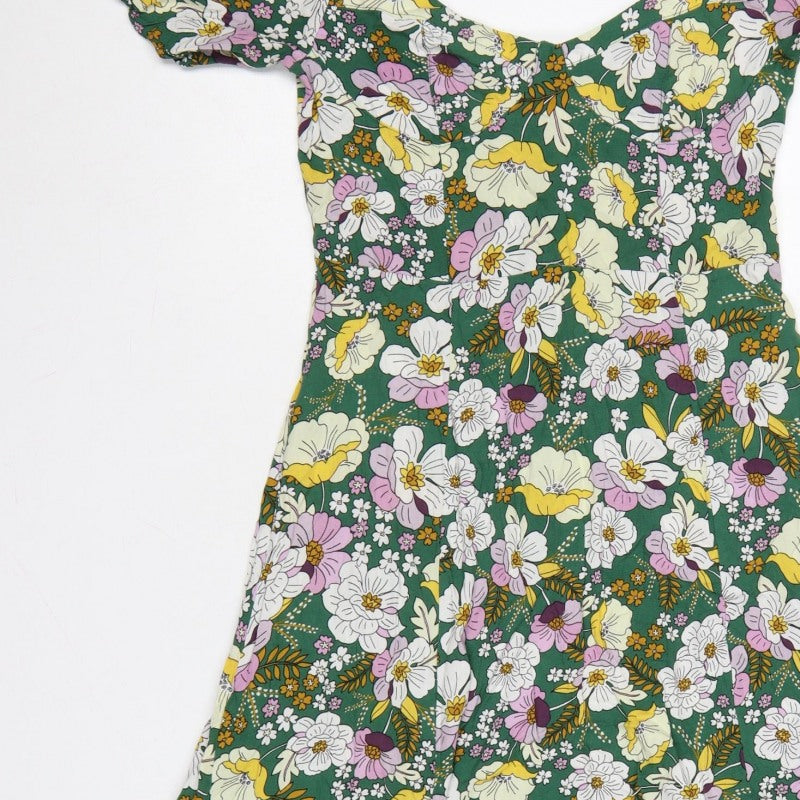 ASOS Design Women Green Floral Fit & Flare Midi Dress UK 10