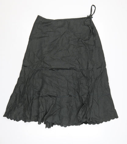 Laura Ashley Women Grey UK 14 Long Linen Tiered Wrap Skirt
