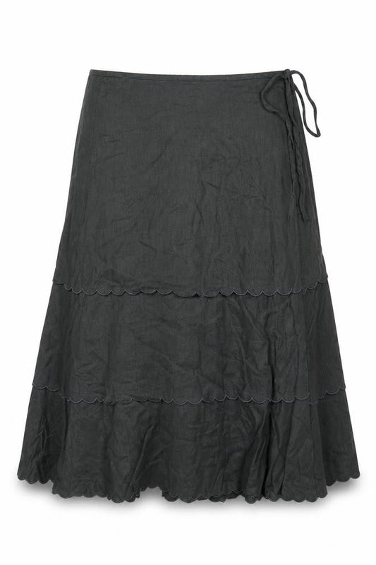 Laura Ashley Women Grey UK 14 Long Linen Tiered Wrap Skirt