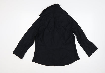 Jaeger Women Black UK 14 Basic Cotton Long Sleeve Button-Up Shirt