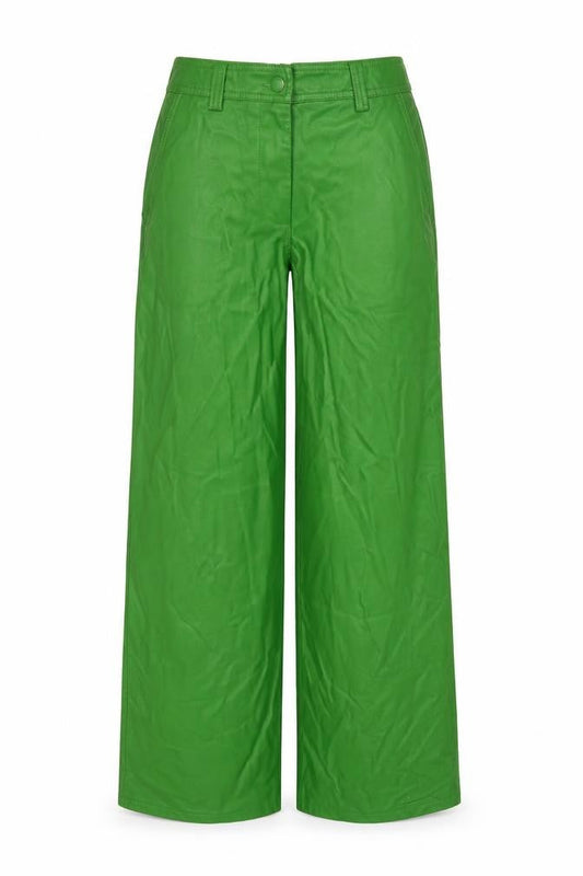 Topshop Women Green UK 6 High Rise Wide-Leg Faux Leather Trousers