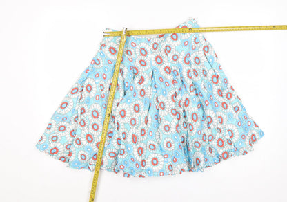 French Connection Women Blue Floral UK 8 A-Line Short Cotton Skirt