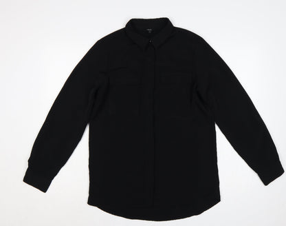 Next Women Black UK 10 Long Sleeve Collared Button-Up Shirt