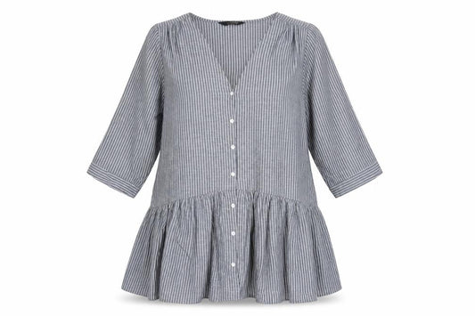 Yours Women Grey White Striped Cotton Tunic Blouse Size 16 3/4 Sleeve