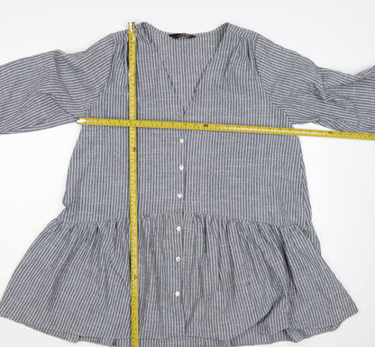 Yours Women Grey White Striped Cotton Tunic Blouse Size 16 3/4 Sleeve