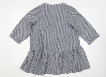 Yours Women Grey White Striped Cotton Tunic Blouse Size 16 3/4 Sleeve