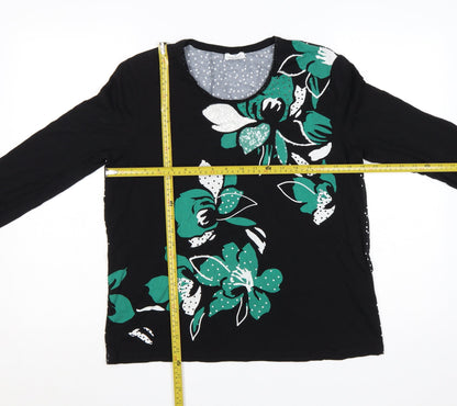 Gerry Weber Women Black UK 16 Floral Sequin Long Sleeve Jersey Top