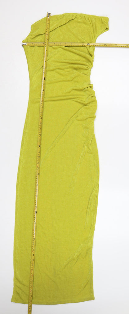 PrettyLittleThing Women Yellow UK 10 One Shoulder Ruched Maxi Bodycon Dress