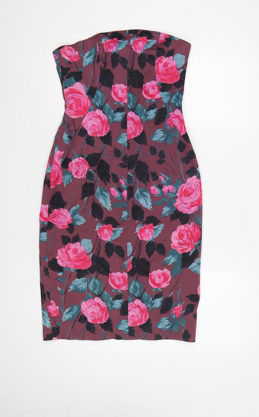 Karen Millen Women Multicoloured Size 10 Floral Strapless Bodycon Dress