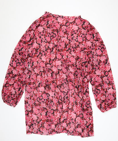 Boohoo Women’s Pink Floral Wrap Dress UK 20 Plus Long Sleeve