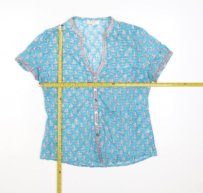 East Lifestyle Women’s Blue Floral Cotton Button-Up Blouse UK 12