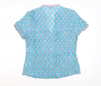 East Lifestyle Women’s Blue Floral Cotton Button-Up Blouse UK 12